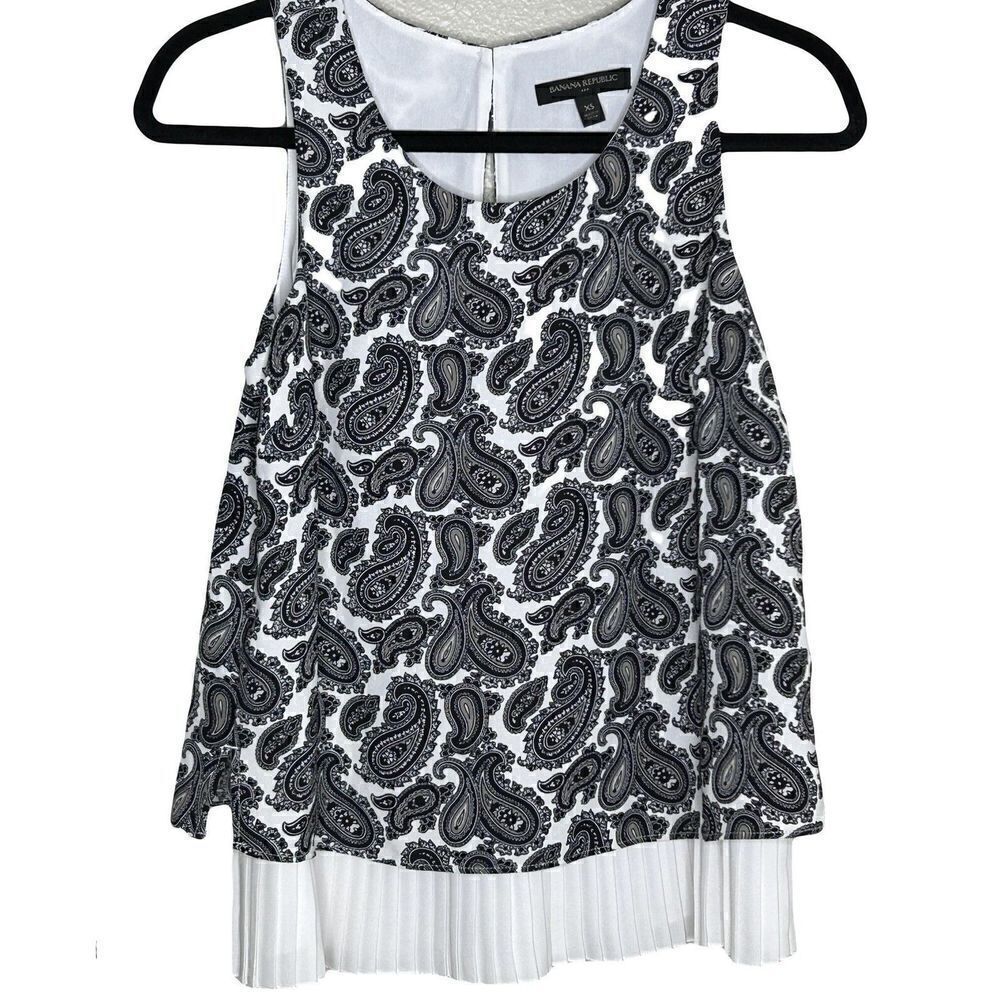 Banana Republic Factory Tank Black and White Paisley Print Ruffle Top Womens XS